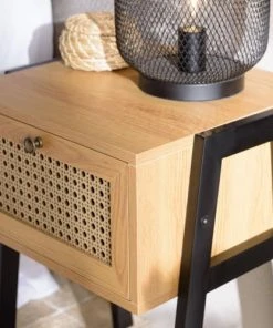 MACABANE Chevet Marron 1 Tiroir Effet Cannage Pieds Inclinés Métal Noir -Boutique Maisons du Monde chevet marron 1 tiroir effet cannage pieds inclines metal noir 5