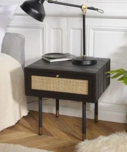 MACABANE Chevet Noir 1 Tiroir Cannage -Boutique Maisons du Monde chevet noir 1 tiroir cannage 1