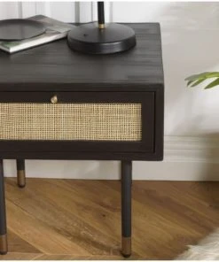 MACABANE Chevet Noir 1 Tiroir Cannage -Boutique Maisons du Monde chevet noir 1 tiroir cannage 2