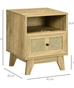 HOMCOM Chevet Style Bohème - Tiroir, Niche - Aspect Bois Manguier Rotin -Boutique Maisons du Monde chevet style boheme tiroir niche aspect bois manguier rotin 2