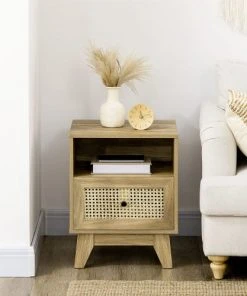 HOMCOM Chevet Style Bohème - Tiroir, Niche - Aspect Bois Manguier Rotin -Boutique Maisons du Monde chevet style boheme tiroir niche aspect bois manguier rotin 3