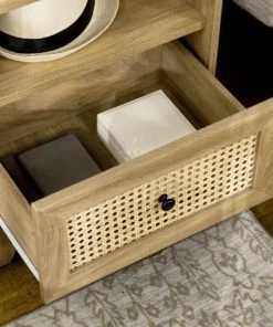 HOMCOM Chevet Style Bohème - Tiroir, Niche - Aspect Bois Manguier Rotin -Boutique Maisons du Monde chevet style boheme tiroir niche aspect bois manguier rotin 4