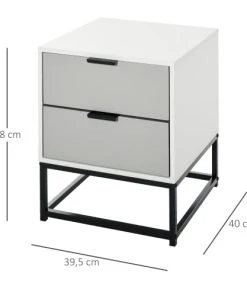 HOMCOM Chevet Table De Nuit 2 Tiroirs Piètement Métal Noir Gris Blanc -Boutique Maisons du Monde chevet table de nuit 2 tiroirs pietement metal noir gris blanc 2