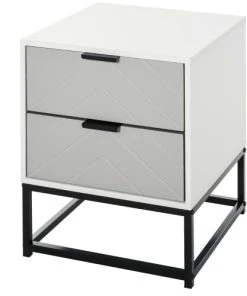 HOMCOM Chevet Table De Nuit 2 Tiroirs Piètement Métal Noir Gris Blanc