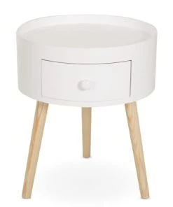 HOMCOM Chevet Table De Nuit Ronde 1 Tiroir Design Scandinave Bicolore