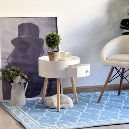 HOMCOM Chevet Table De Nuit Ronde 1 Tiroir Design Scandinave Bicolore 7 HOMCOM Chevet Table De Nuit Ronde 1 Tiroir Design Scandinave Bicolore – Image 5