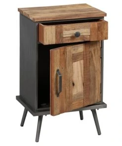 Altobuy LEONARD - Table De Chevet En Bois Massif Et Métal Gris -Boutique Maisons du Monde leonard table de chevet en bois massif et metal gris 1