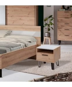 Meubletmoi Lot De 2 Tables De Chevet Décor Chêne Clair Et Gris Clair Laqué -Boutique Maisons du Monde lot de 2 tables de chevet decor chene clair et gris clair laque 1