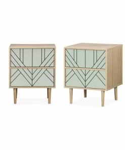 Alice's Garden Lot De 2 Tables De Chevet Décor Et Bois Vert Céladon