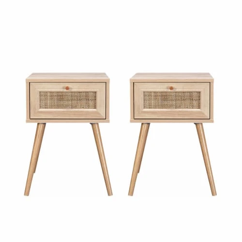Alice's Garden Lot De 2 Tables De Chevet Effet Bois Et Cannage, 1 Tiroir 4 Alice's Garden Lot De 2 Tables De Chevet Effet Bois Et Cannage, 1 Tiroir – Image 2