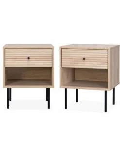 Alice's Garden Lot De 2 Tables De Chevet Effet Bois Rainuré