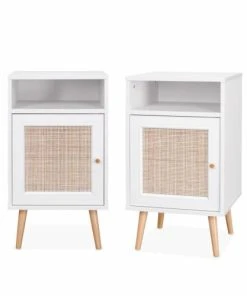Alice's Garden Lot De 2 Tables De Chevet En Cannage, Blanc