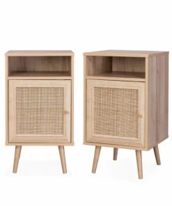 Alice's Garden Lot De 2 Tables De Chevet En Cannage, Naturel