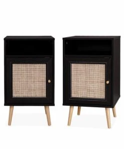 Alice's Garden Lot De 2 Tables De Chevet En Cannage Noir