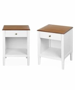 Alice's Garden Lot De 2 Tables De Chevet En Placage Frêne, Blanc Et Bois