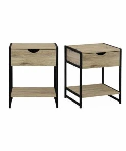 Alice's Garden Lot De 2 Tables De Chevet Industrielles Effet Bois Et Métal