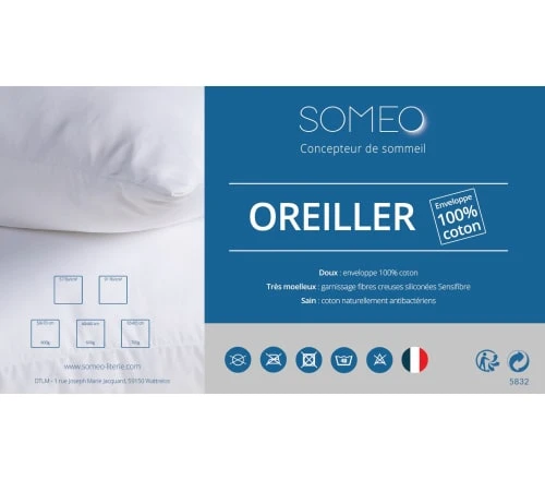 Someo Oreiller Confort Enveloppe Coton 60x60 6 Someo Oreiller Confort Enveloppe Coton 60x60 – Image 4