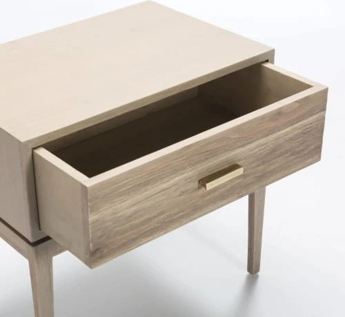 Thai Natura Table De Chever 1 Tiroir En Bois Clair Cérusé 4 Thai Natura Table De Chever 1 Tiroir En Bois Clair Cérusé – Image 2