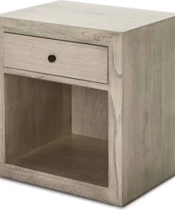 Thai Natura Table De Chevet 1 Niche 1 Tiroir En Bois Clair Gris