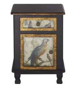 Maisons Du Monde Table De Chevet 1 Porte 1 Tiroir Noire Et Dorée à Motifs