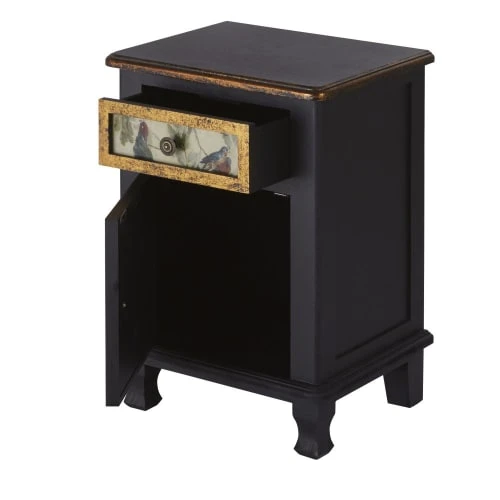 Maisons Du Monde Table De Chevet 1 Porte 1 Tiroir Noire Et Dorée à Motifs 4 Maisons Du Monde Table De Chevet 1 Porte 1 Tiroir Noire Et Dorée à Motifs – Image 2