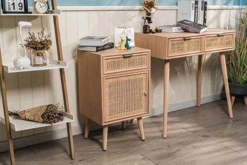 Nordlys Table De Chevet 1 Porte Et 1 Tiroir En Rotin Naturel 5 Nordlys Table De Chevet 1 Porte Et 1 Tiroir En Rotin Naturel – Image 3