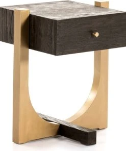 Thai Natura Table De Chevet 1 Tiroir Bois Et Métal Doré