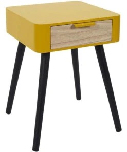 The Home Deco Factory Table De Chevet 1 Tiroir Bois Jaune