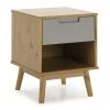 HOMN Table De Chevet 1 Tiroir Couleur Bois Et Gris, Bois Massif