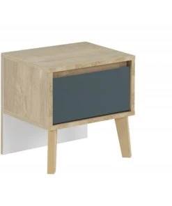Meubletmoi Table De Chevet 1 Tiroir Décor Chêne Et Bleu