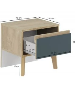 Meubletmoi Table De Chevet 1 Tiroir Décor Chêne Et Bleu -Boutique Maisons du Monde table de chevet 1 tiroir decor chene et bleu 3