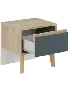 Meubletmoi Table De Chevet 1 Tiroir Décor Chêne Et Bleu -Boutique Maisons du Monde table de chevet 1 tiroir decor chene et bleu 4