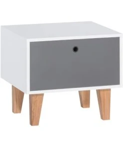 Terre De Nuit Table De Chevet 1 Tiroir En Bois Blanc Et Anthracite Avec Pieds En Chê