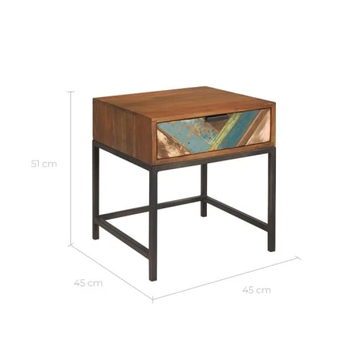 Rendez Vous Déco Table De Chevet 1 Tiroir En Bois D'acacia Et Bois Recyclé 5 Rendez Vous Déco Table De Chevet 1 Tiroir En Bois D'acacia Et Bois Recyclé – Image 3
