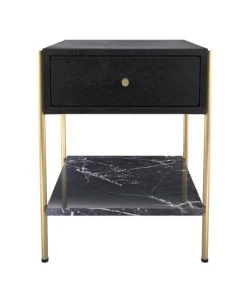 Rendez Vous Déco Table De Chevet 1 Tiroir En Bois Noir Et Métal Doré