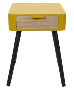 TOILINUX Table De Chevet 1 Tiroir En Mdf Jaune -Boutique Maisons du Monde table de chevet 1 tiroir en mdf jaune 3