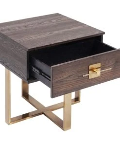 Kare Design Table De Chevet 1 Tiroir Rétro Marron Et Acier Doré -Boutique Maisons du Monde table de chevet 1 tiroir retro marron et acier dore 2