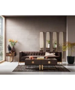 Kare Design Table De Chevet 1 Tiroir Rétro Marron Et Acier Doré -Boutique Maisons du Monde table de chevet 1 tiroir retro marron et acier dore 4