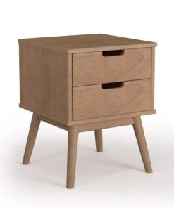 HOMN Table De Chevet 2 Tiroir, Fabriqué En Bois De Pin Massif