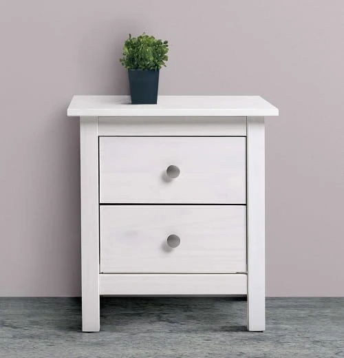 HOMN Table De Chevet 2 Tiroirs Blanc, Fabriqué En Bois De Pin Massif 4 HOMN Table De Chevet 2 Tiroirs Blanc, Fabriqué En Bois De Pin Massif – Image 2