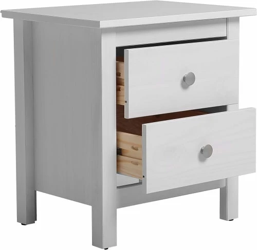 HOMN Table De Chevet 2 Tiroirs Blanc, Fabriqué En Bois De Pin Massif 5 HOMN Table De Chevet 2 Tiroirs Blanc, Fabriqué En Bois De Pin Massif – Image 3