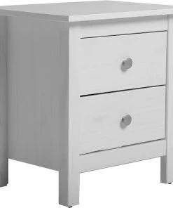 HOMN Table De Chevet 2 Tiroirs Blanc, Fabriqué En Bois De Pin Massif