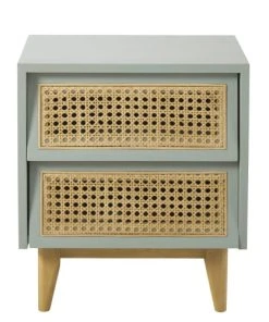 Maisons Du Monde Table De Chevet 2 Tiroirs Bleu Gris Cannage En Rotin