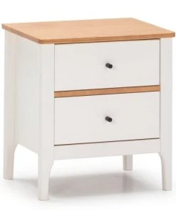 HOMN Table De Chevet 2 Tiroirs Couleur Blanc, Bois Massif