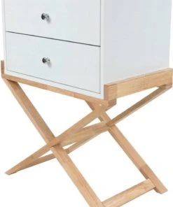 ReCollection Table De Chevet 2 Tiroirs Couleur Blanc Et Bois Clair