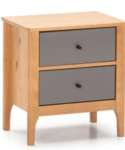 HOMN Table De Chevet 2 Tiroirs Couleur Bois Et Gris, Bois Massif