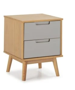 HOMN Table De Chevet 2 Tiroirs Couleur Bois Et Gris, Bois Massif