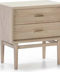 Thai Natura Table De Chevet 2 Tiroirs En Bois Clair Cérusé