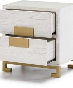 Thai Natura Table De Chevet 2 Tiroirs En Bois Couleur Blanc Et Doré -Boutique Maisons du Monde table de chevet 2 tiroirs en bois couleur blanc et dore 2