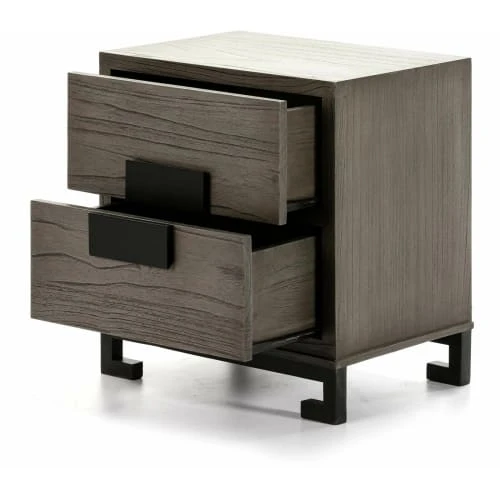 Thai Natura Table De Chevet 2 Tiroirs En Bois Couleur Gris Et Doré 5 Thai Natura Table De Chevet 2 Tiroirs En Bois Couleur Gris Et Doré – Image 3